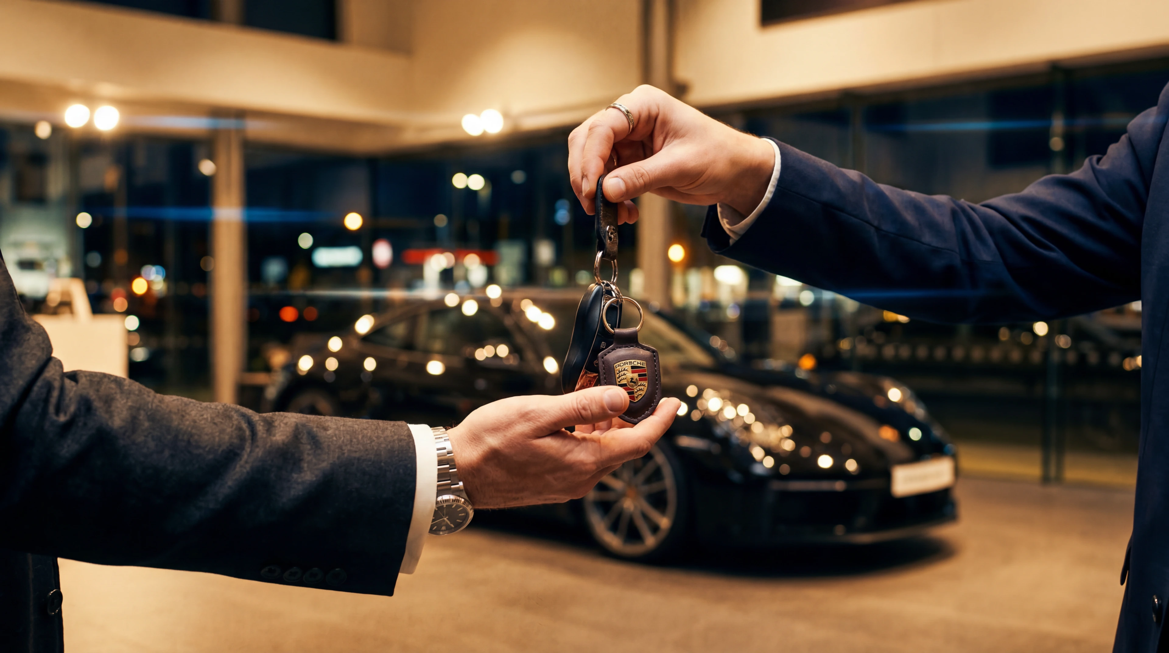 Receiving Porsche 911 keys at night